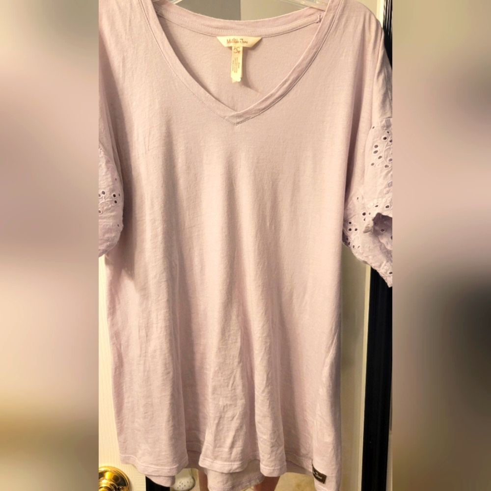 Matilda Jane Womens S, Light Purple  Short Sleeve Relaxed T-Shirt with Lace Slee